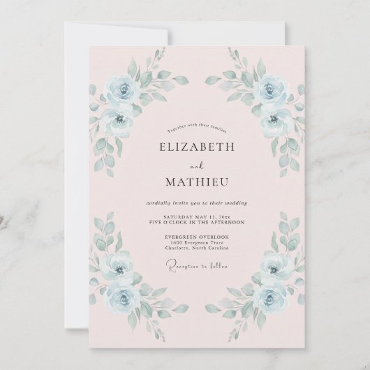 Invitation Mariage Peint en Rose Pâle Céleste (Devant)