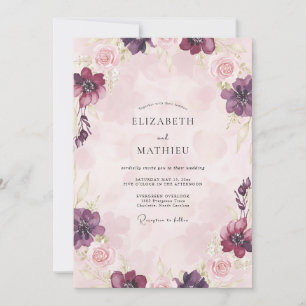 Invitation Mariage peint en rose plum
