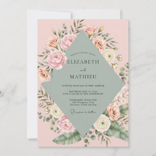 Invitation Mariage peint en rose poudré