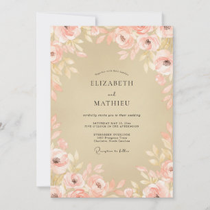 Invitation Mariage peint en rose poudré et champagne