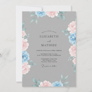 Invitation Mariage Peint en Rose Poudré sur Fond Ardoise