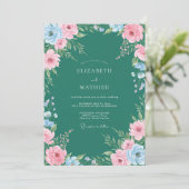 Invitation Mariage peint en rose sarcelle (Debout devant)