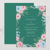 Invitation Mariage peint en rose sarcelle (Devant / Derrière)