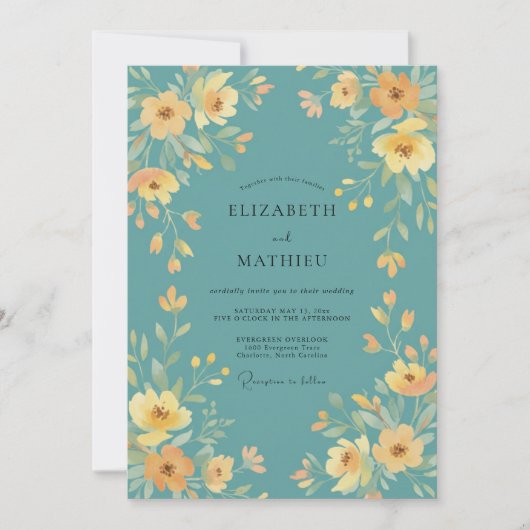 Invitation Mariage peint en sarcelle et or (Devant)
