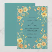 Invitation Mariage peint en sarcelle et or (Devant / Derrière)