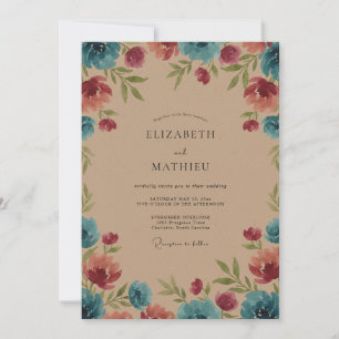 Invitation Mariage peint en sarcelle magenta céleste
