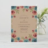 Invitation Mariage peint en sarcelle magenta céleste (Debout devant)