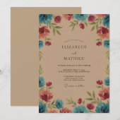 Invitation Mariage peint en sarcelle magenta céleste (Devant / Derrière)