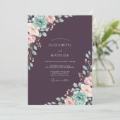 Invitation Mariage peint en sarcelle prune (Debout devant)