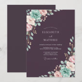 Invitation Mariage peint en sarcelle prune (Devant / Derrière)