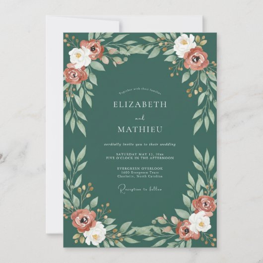 Invitation Mariage peint en sarcelle rouille (Devant)