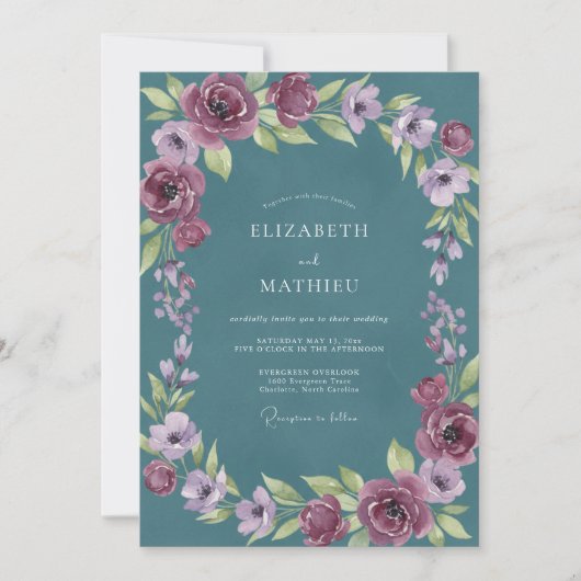 Invitation Mariage Peint en Violet Ardoise (Devant)