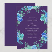 Invitation Mariage peint en violet azur (Devant / Derrière)