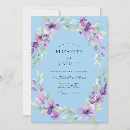 Invitation Mariage Peint en Violet Ciel (Devant)