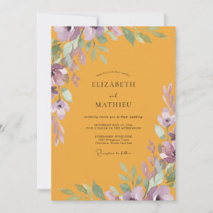 Invitation Mariage peint en violet moutarde