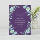 Invitation Mariage peint en violet profond et menthe (Debout devant)