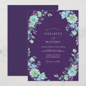 Invitation Mariage peint en violet profond et menthe (Devant / Derrière)