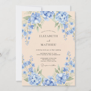 Invitation Mariage Peint Hydrangea Azur