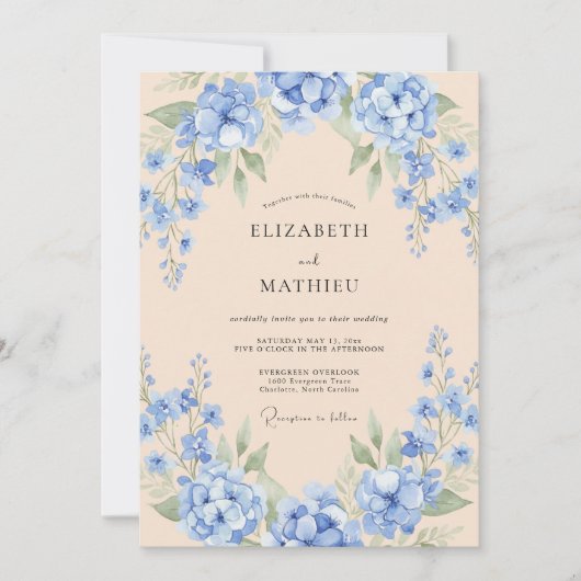 Invitation Mariage Peint Hydrangea Azur (Devant)
