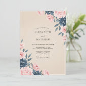 Invitation Mariage peint indigo pêche (Debout devant)
