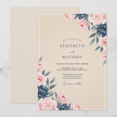Invitation Mariage peint indigo pêche (Devant / Derrière)
