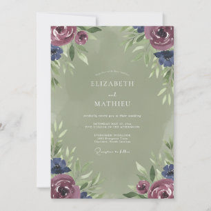 Invitation Mariage peint indigo prune