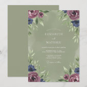Invitation Mariage peint indigo prune (Devant / Derrière)
