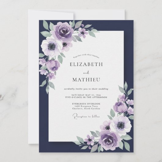 Invitation Mariage peint indigo violet (Devant)