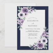 Invitation Mariage peint indigo violet (Devant / Derrière)