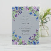 Invitation Mariage peint indigo violet jardin (Debout devant)