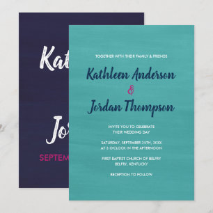 Invitation Mariage peint Inviter Turquoise, bleu marine + ros