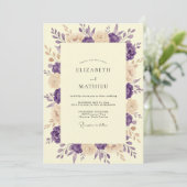 Invitation Mariage peint Ivoire et Prune (Debout devant)