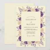 Invitation Mariage peint Ivoire et Prune (Devant / Derrière)