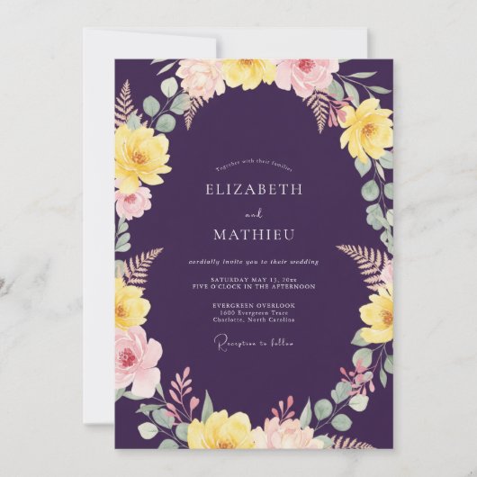 Invitation Mariage peint jaune prune profond (Devant)