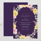 Invitation Mariage peint jaune prune profond (Devant / Derrière)