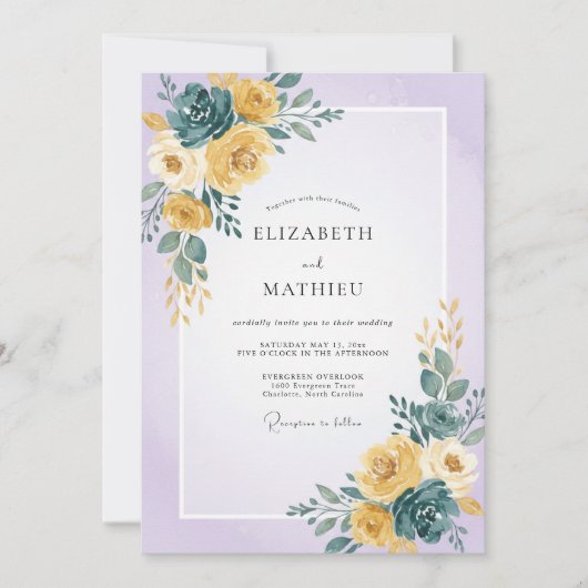 Invitation Mariage peint jaune sarcelle (Devant)