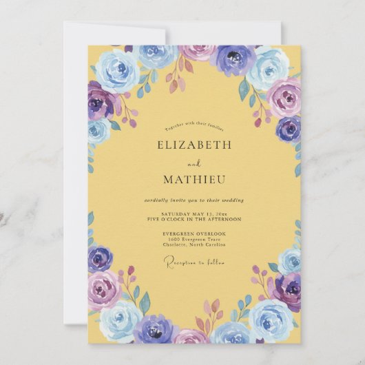 Invitation Mariage peint jaune violet (Devant)