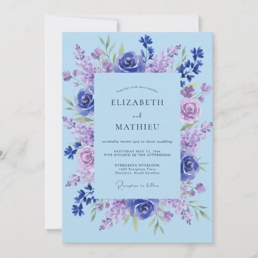 Invitation Mariage peint lavande et pervenche (Devant)