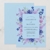 Invitation Mariage peint lavande et pervenche (Devant / Derrière)
