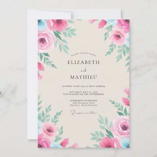 Invitation Mariage Peint Magenta Aqua (Devant)