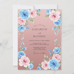 Invitation Mariage peint mauve azur