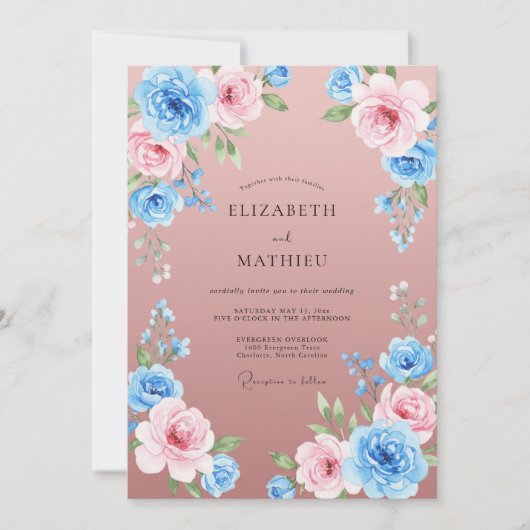 Invitation Mariage peint mauve azur (Devant)