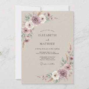 Invitation Mariage peint mauve taupe