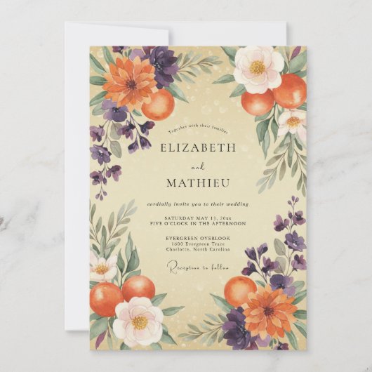 Invitation Mariage Peint Orange Prune (Devant)