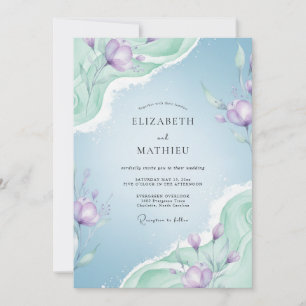 Invitation Mariage peint Pâle Lilas Pervenche