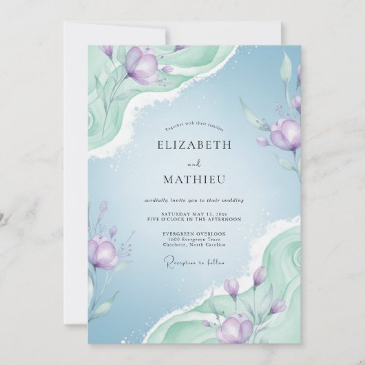 Invitation Mariage peint Pâle Lilas Pervenche (Devant)