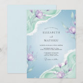 Invitation Mariage peint Pâle Lilas Pervenche (Devant / Derrière)