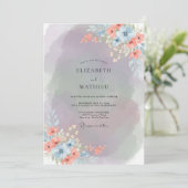 Invitation Mariage peint Pêche chaude et Pervenche (Debout devant)