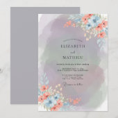 Invitation Mariage peint Pêche chaude et Pervenche (Devant / Derrière)