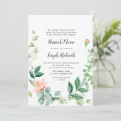 Invitation mariage peint pêche fleurie verdure (Debout devant)